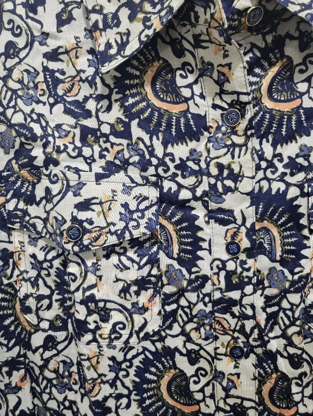Tory Burch Brigette Cotton Voile Navy Printed Shirt Dress - Size 10